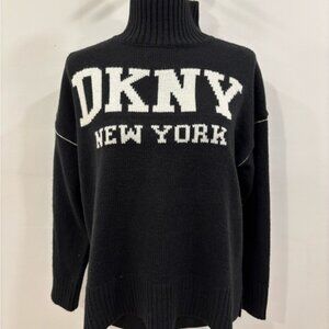 DKNY Black Turtleneck Sweater with White Logo